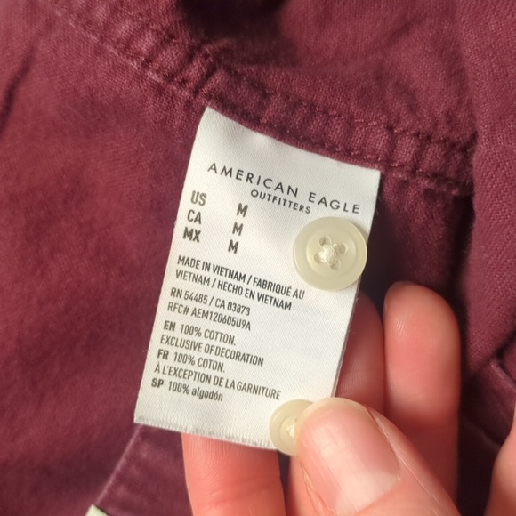 AEO Burgundy Flannel Burton Down Shirt - Picture 4 of 4